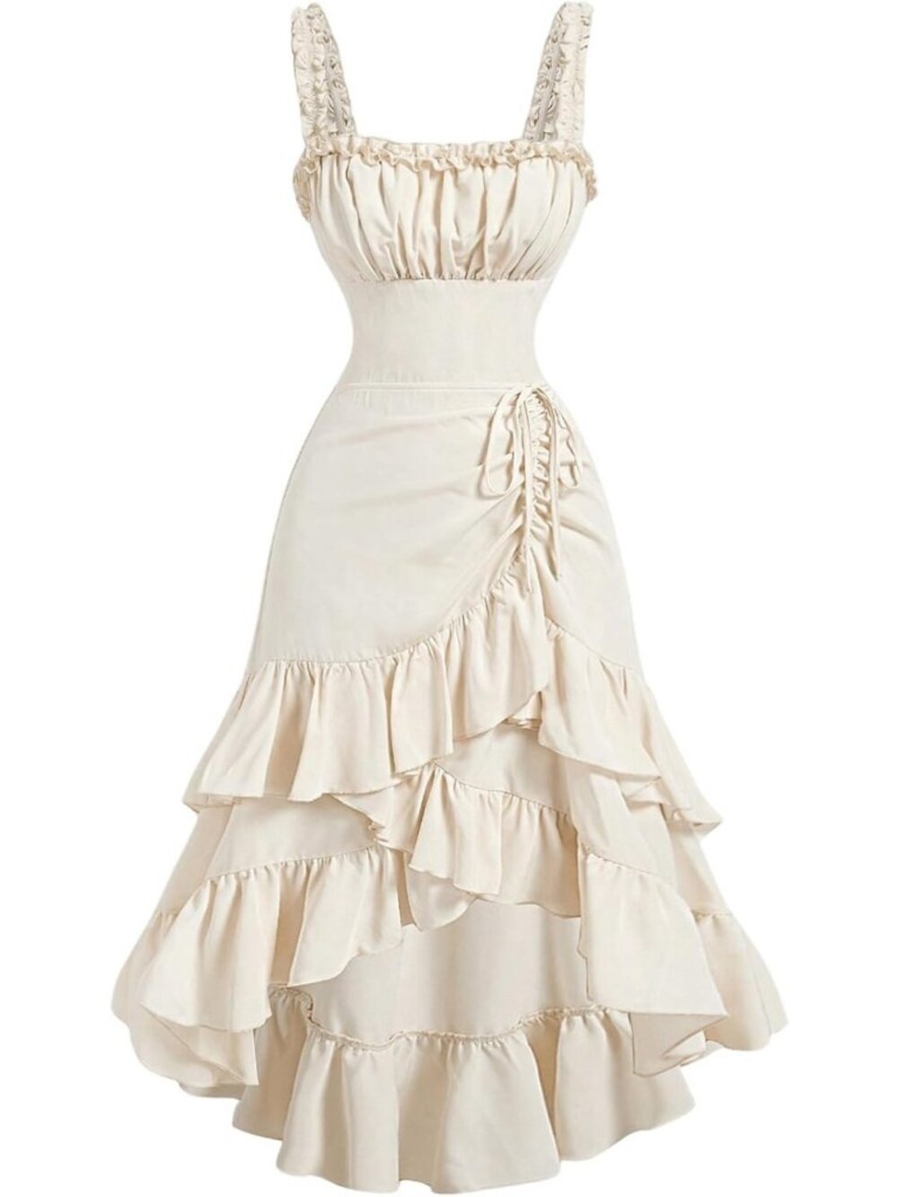 Layered Ruffle Hem Ruched Asymmetrical Long Dress - Women's Elegant Evening Wear
